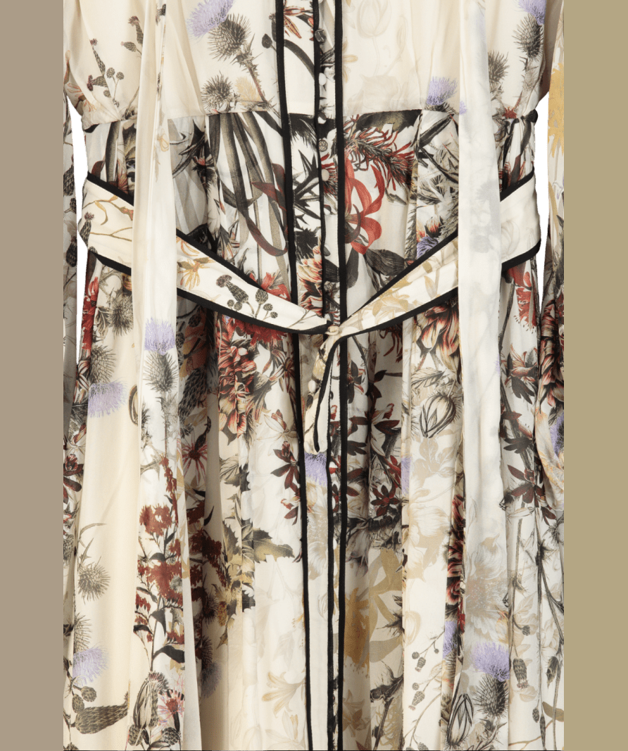 Karen Millen Cream Viscose Floral Border Woven Shirt Midi Dress UK 18 - Reliked