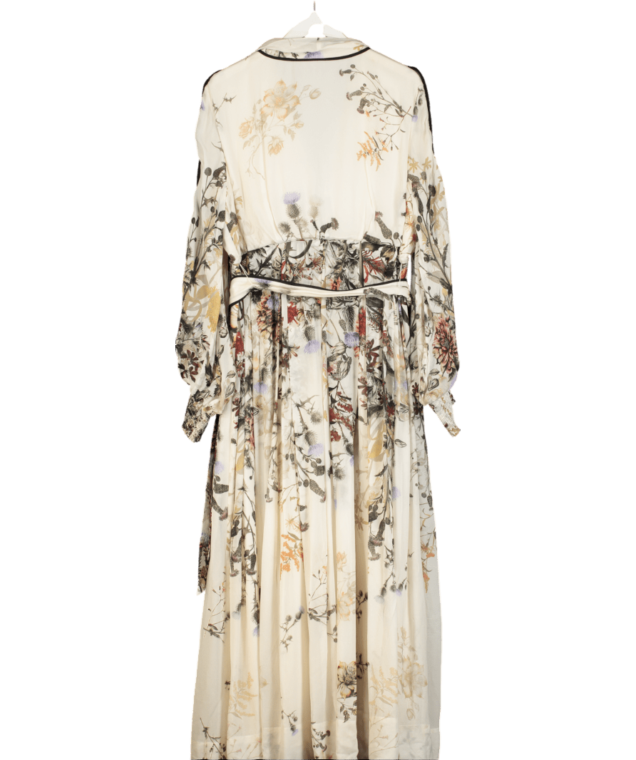 Karen Millen Cream Viscose Floral Border Woven Shirt Midi Dress UK 18 - Reliked