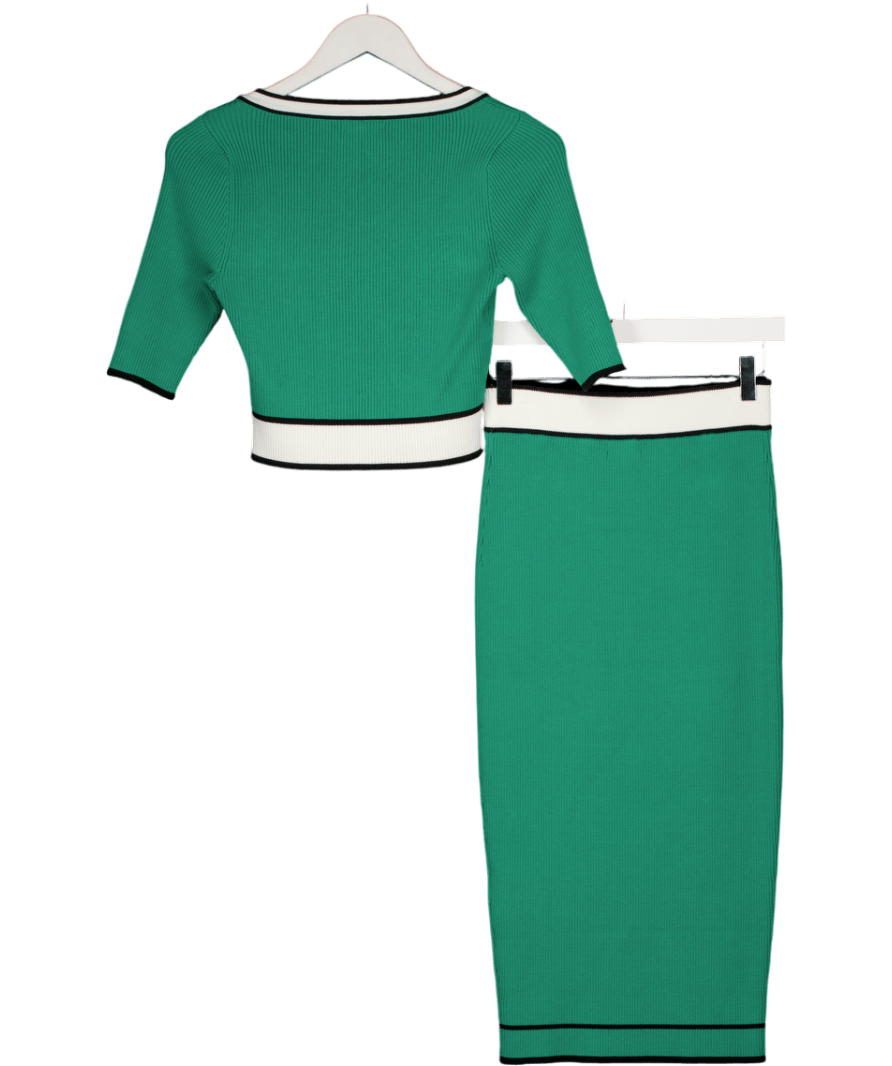 Karen Millen Green 2 - piece Military Style Rib Knit Crop Top And Midi Skirt Set UK S - Reliked