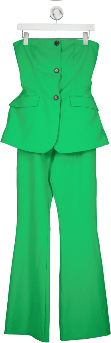 Karen Millen Green Compact Stretch Button Bodice Tailored Jumpsuit UK 8 - Reliked