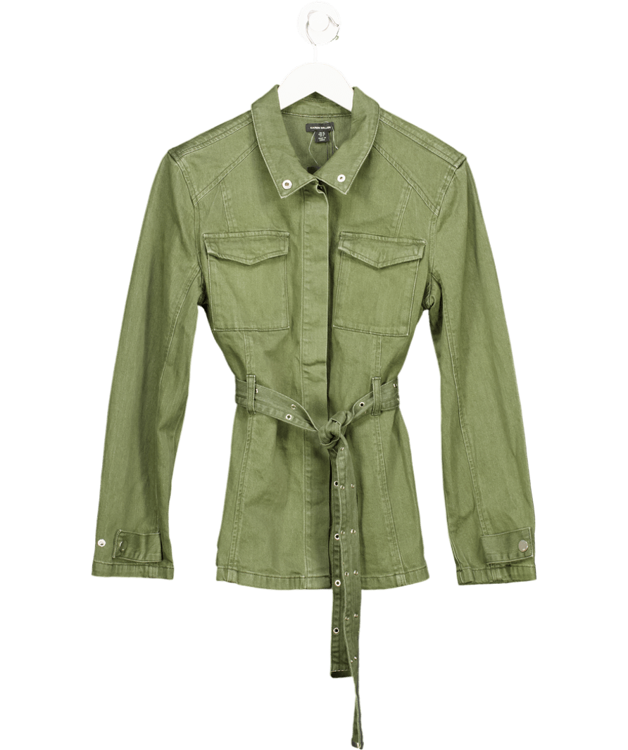 Karen Millen Green Denim Utility Belted Jacket UK 10 - Reliked