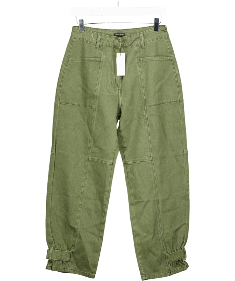 Karen Millen Green Denim Utility Cuff Hem Trousers UK 10 - Reliked
