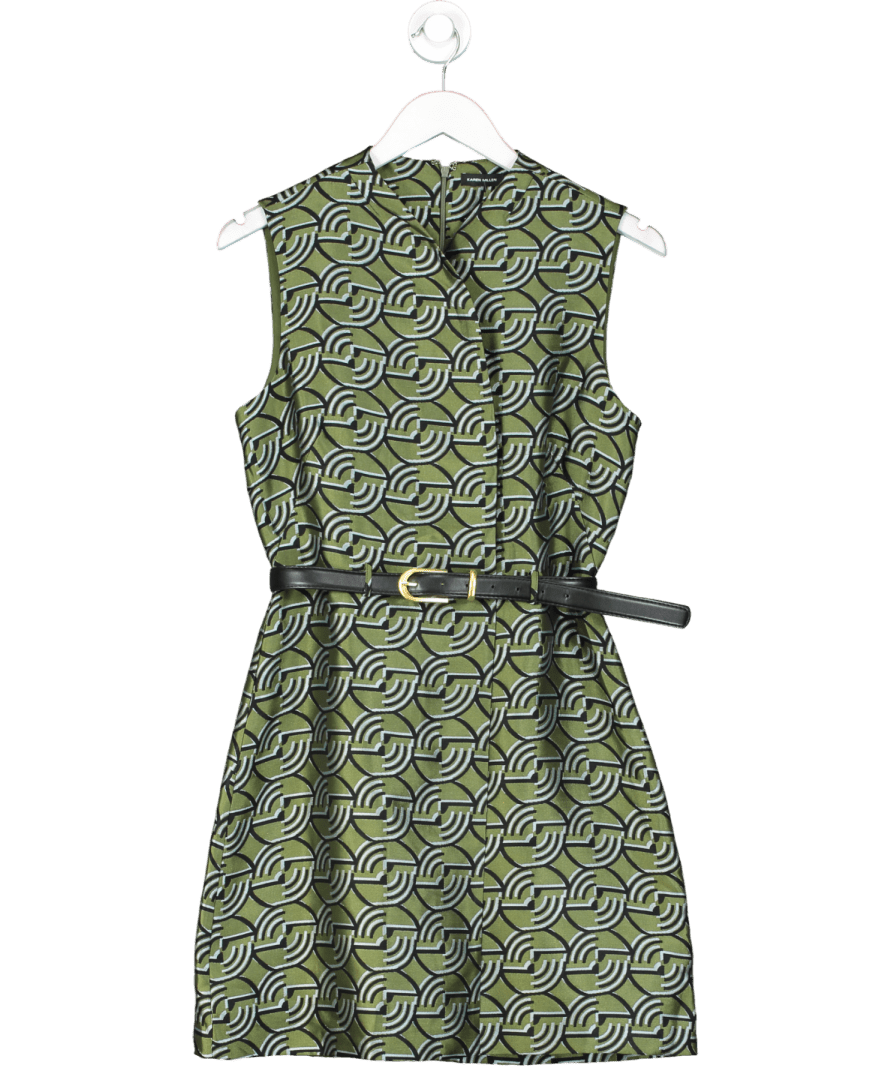 Karen Millen Green Geo Jacquard Twill Tailored Belted Mini Dress UK 8 - Reliked