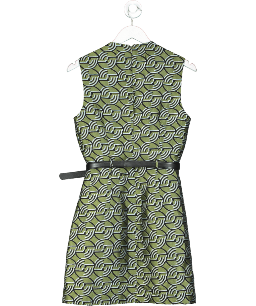 Karen Millen Green Geo Jacquard Twill Tailored Belted Mini Dress UK 8 - Reliked