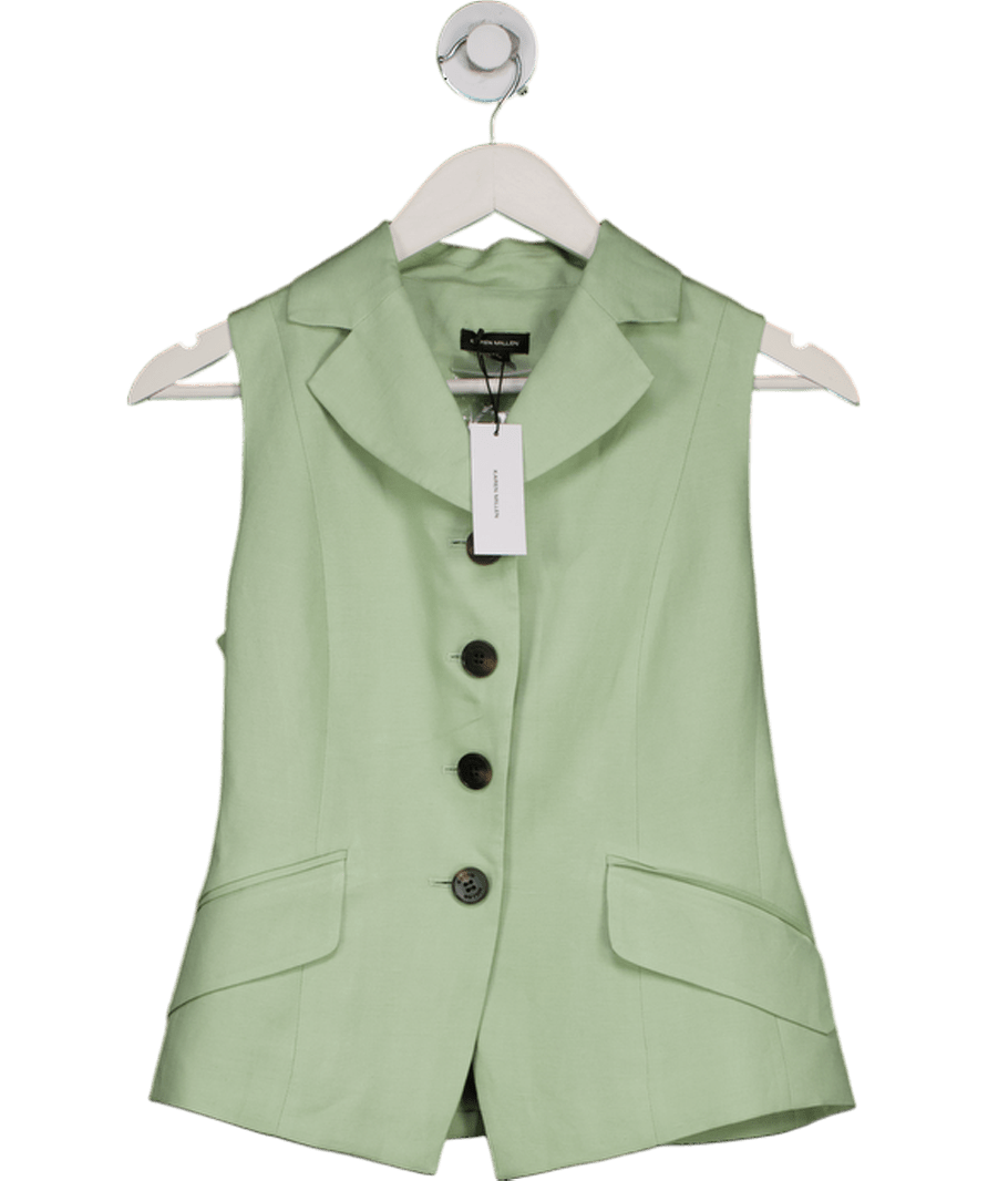 Karen Millen Green Lydia Millen Viscose Linen Tailored Waistcoat UK 6 - Reliked