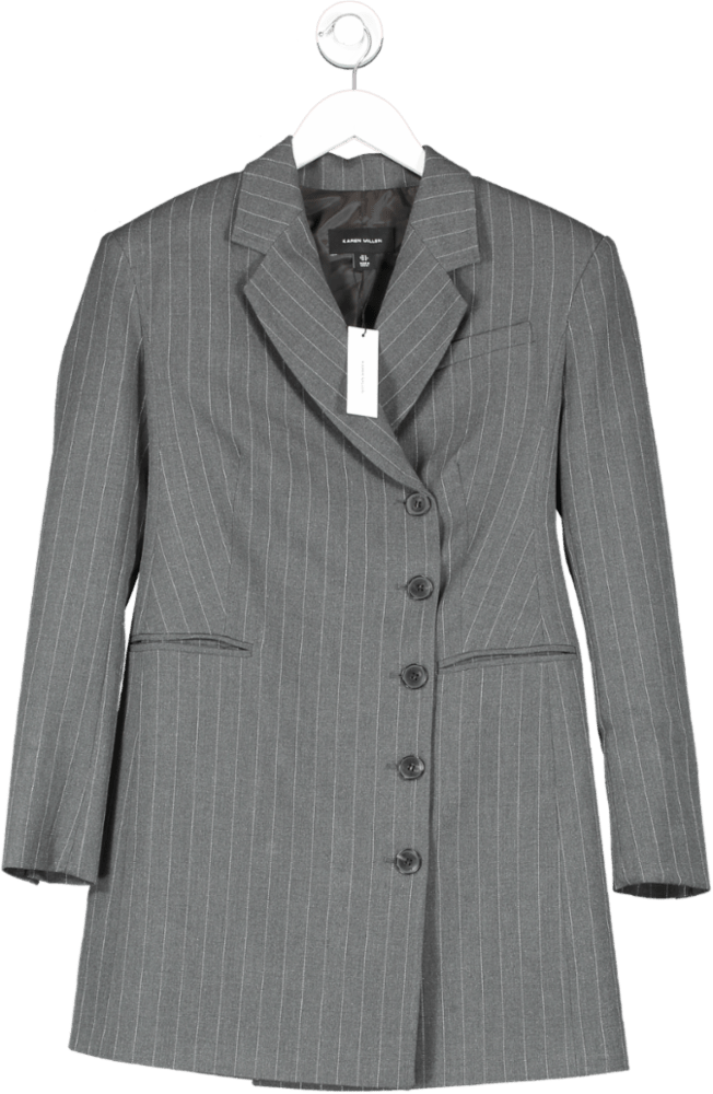 Karen Millen Grey Compact Stretch Pinstripe Single Breasted Blazer Dress UK 6 - Reliked