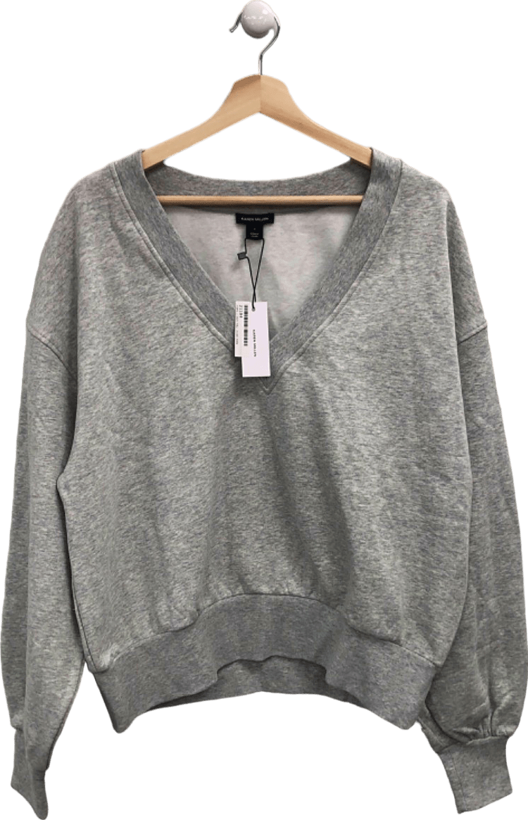 Karen Millen Grey Fleece Jersey V - Neck Sweatshirt UK S - Reliked