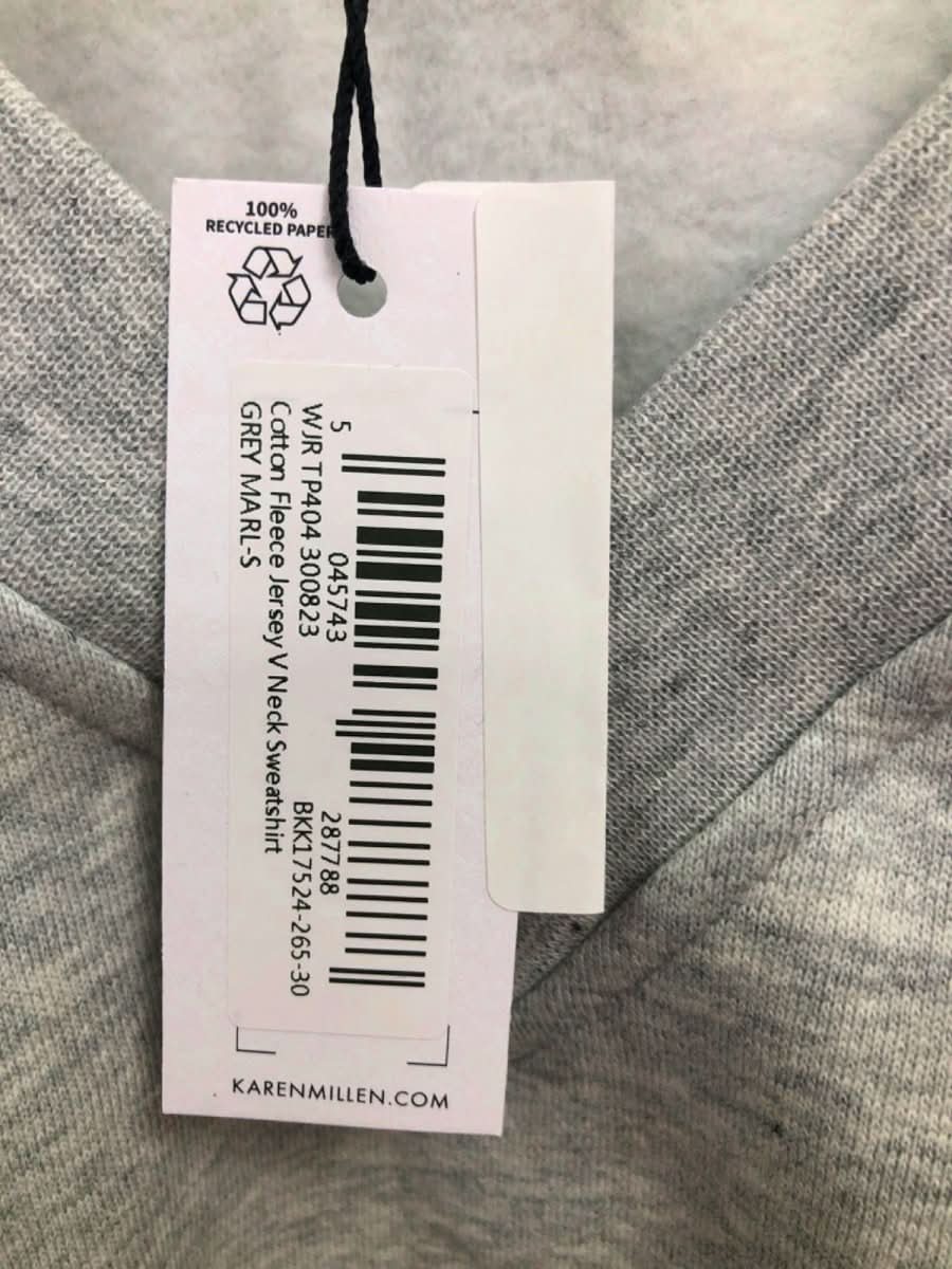 Karen Millen Grey Fleece Jersey V - Neck Sweatshirt UK S - Reliked