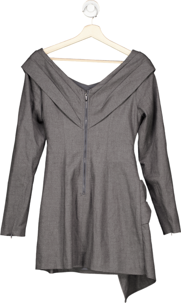 Karen Millen Grey Marl Wool Mix Bardot Mini Dress UK 10 - Reliked