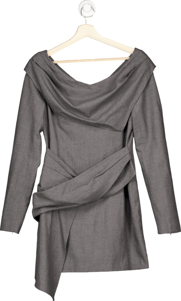 Karen Millen Grey Marl Wool Mix Bardot Mini Dress UK 10 - Reliked