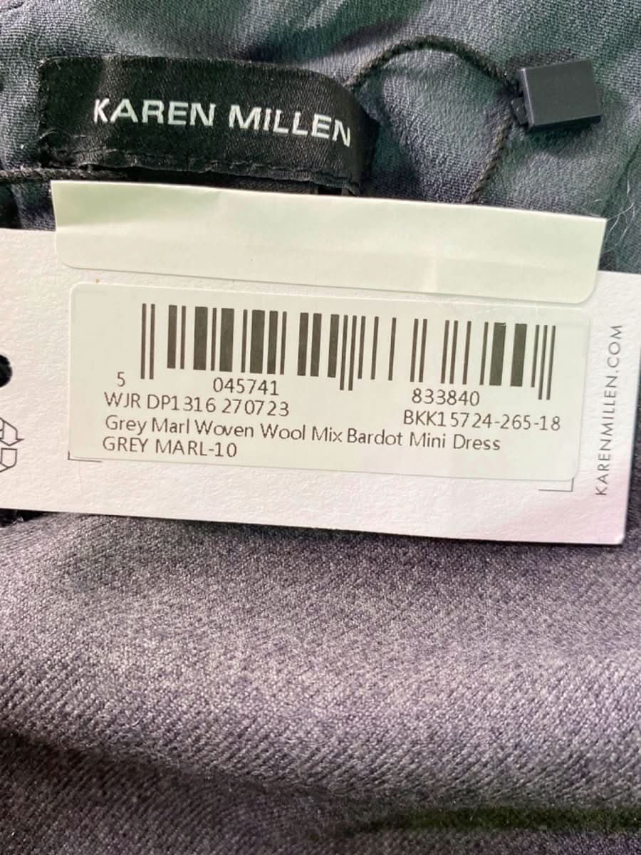 Karen Millen Grey Marl Wool Mix Bardot Mini Dress UK 10 - Reliked