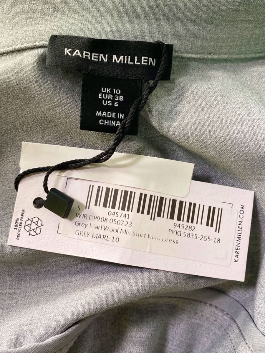 Karen Millen Grey Pleated Shirt Dress UK 10 - Reliked