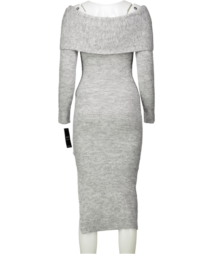 Karen Millen Grey Wool Blend Cosy Bardot Knit Midi Dress UK XS - Reliked