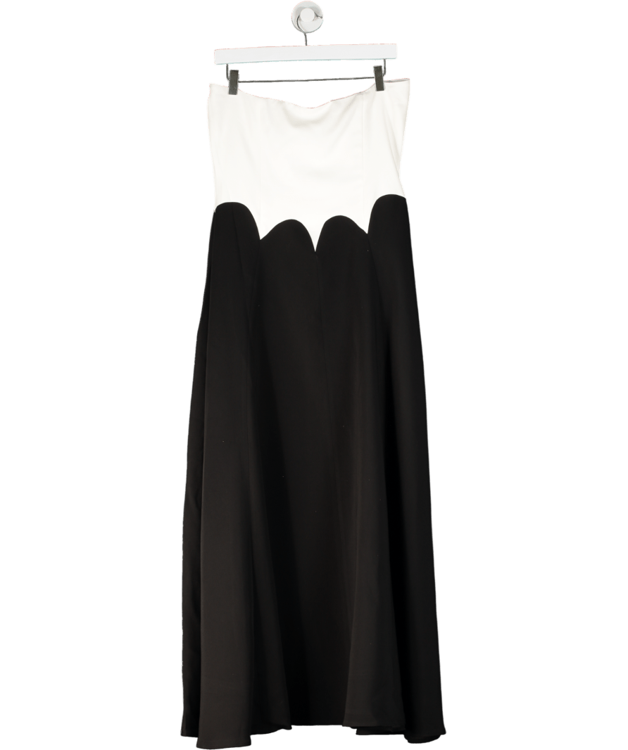 Karen Millen Ivory / Black Scalloped Waistline Tailored Bandeau Midi Dress UK 12 - Reliked