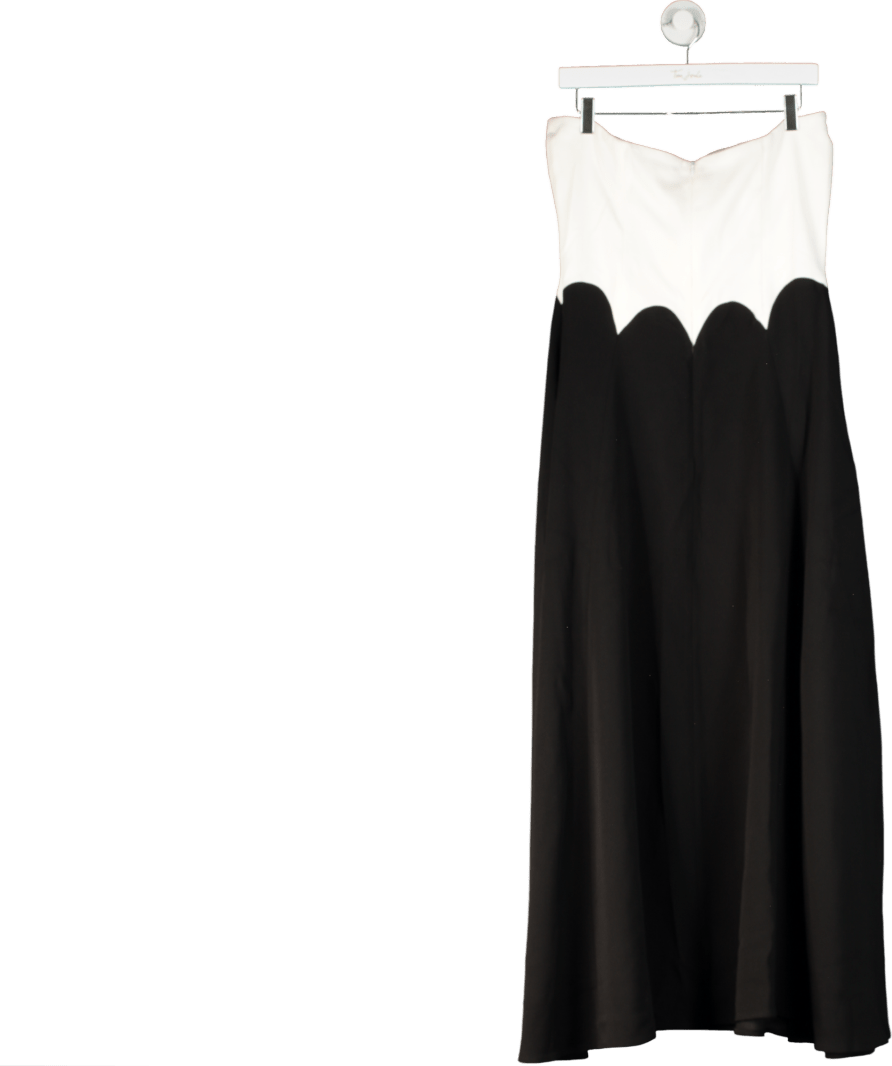 Karen Millen Ivory / Black Scalloped Waistline Tailored Bandeau Midi Dress UK 12 - Reliked