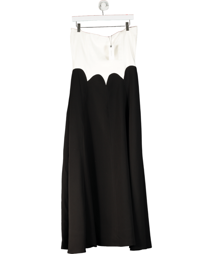 Karen Millen Ivory / Black Scalloped Waistline Tailored Bandeau Midi Dress UK 12 - Reliked