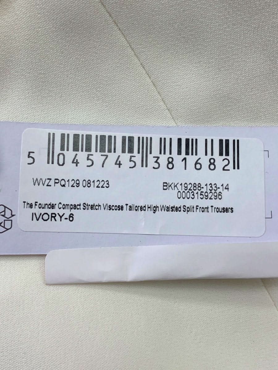 Karen Millen Ivory Compact Stretch Viscose Tailored High Waisted Split Front Trousers UK 6 - Reliked