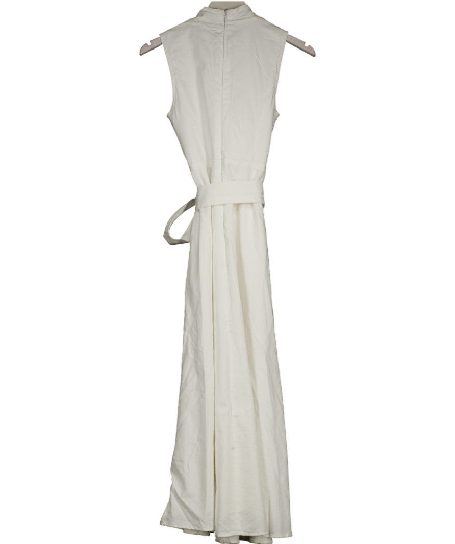 Karen Millen Ivory White Denim Tailored Notch Neck Belted Fluid Midi Dress UK 6 - Reliked