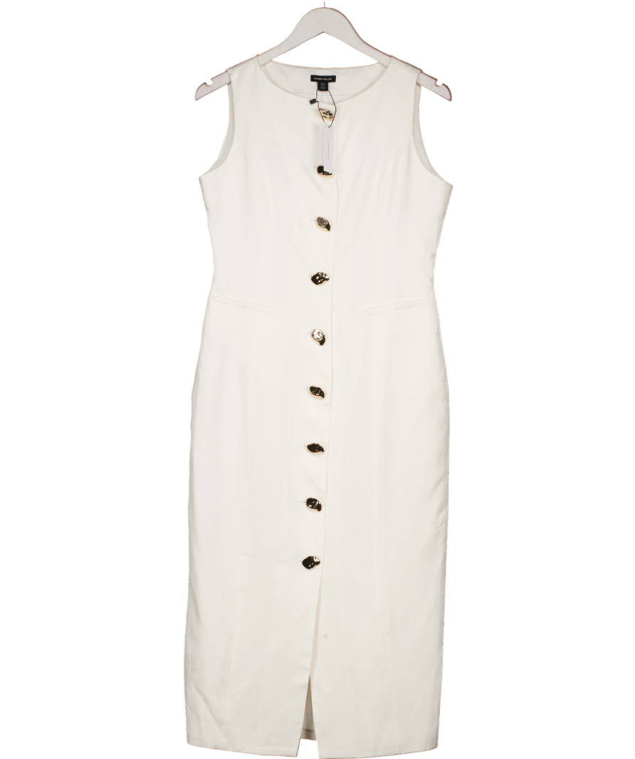 Karen Millen Ivory White Viscose Linen Tailored Pencil Midi Dress UK 10 - Reliked
