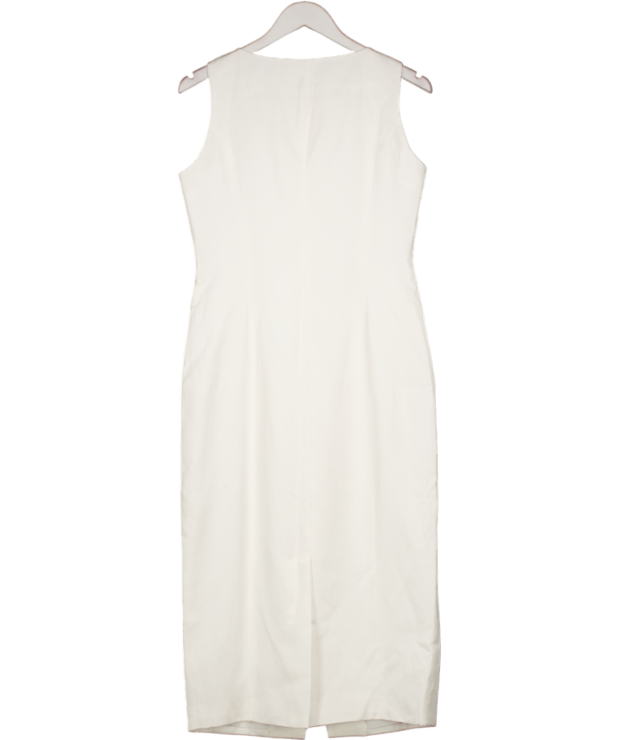 Karen Millen Ivory White Viscose Linen Tailored Pencil Midi Dress UK 10 - Reliked