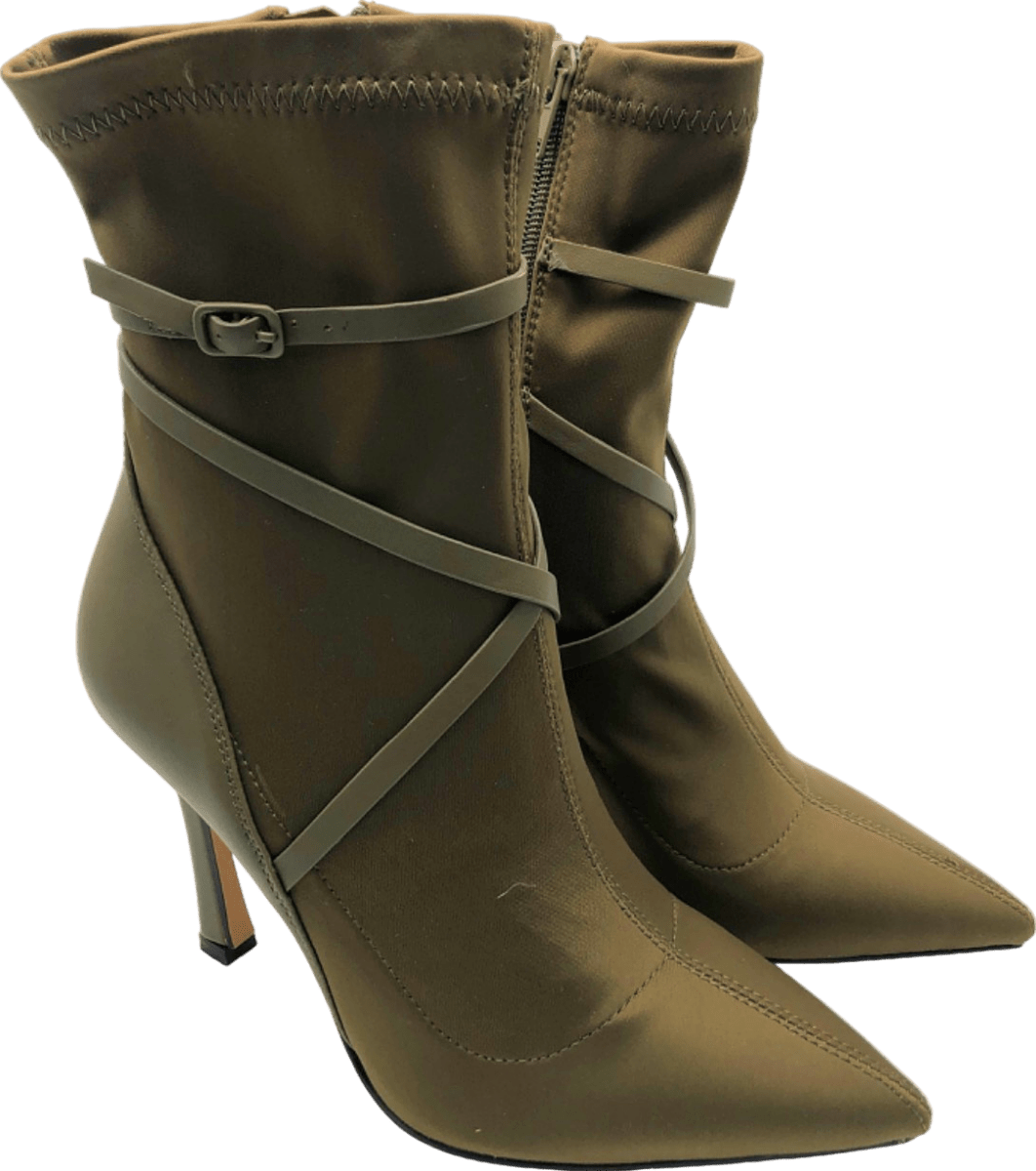 Karen Millen Khaki Pointed Toe High Heel Ankle Boots UK 4 - Reliked