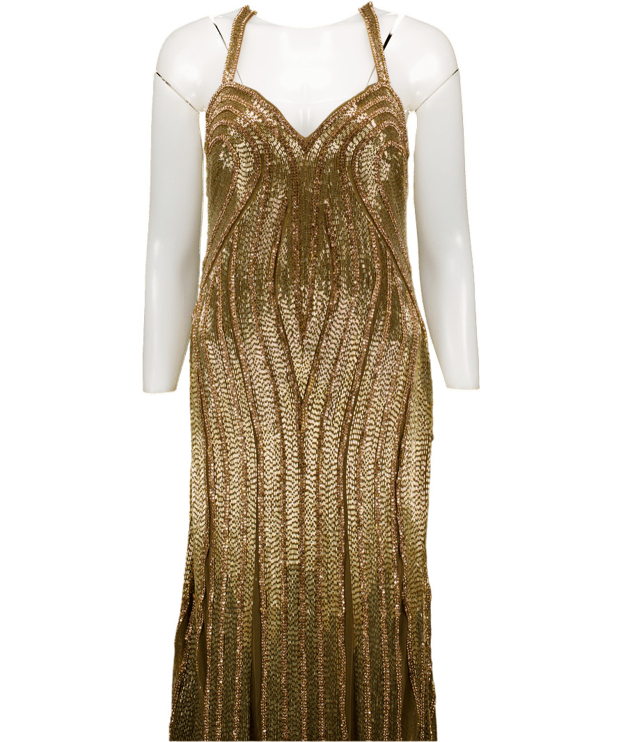 Karen Millen Metallic Beaded Contour Sweet Heart Neckline Woven Maxi Dress UK 10 - Reliked