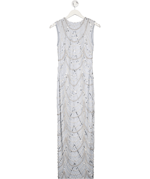 knee length dresses for ladies Karen Millen Metallic Petite Embellished Cape Detail Maxi Dress UK 10