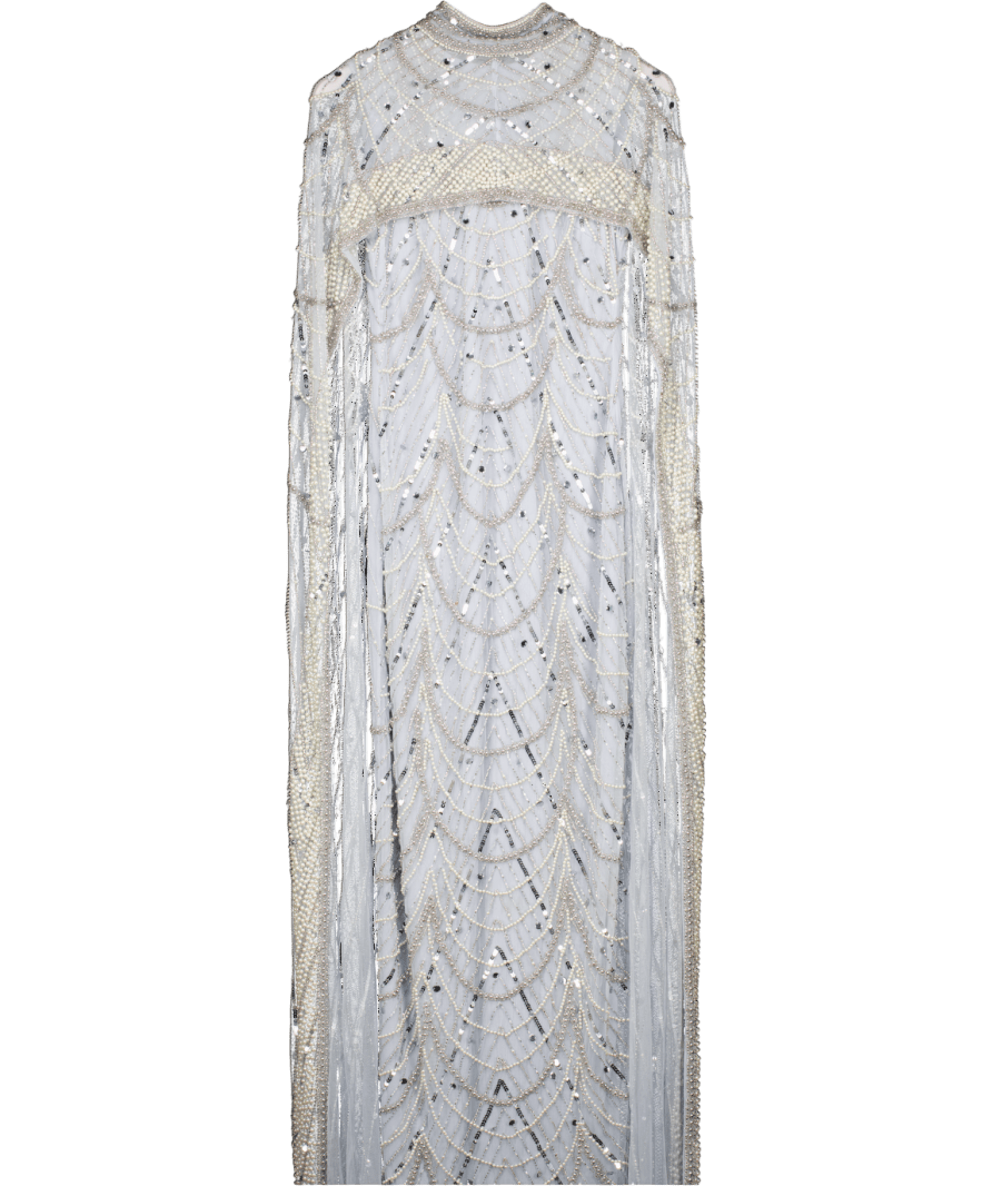 Karen Millen Metallic Petite Embellished Cape Detail Maxi Dress UK 10 - Reliked