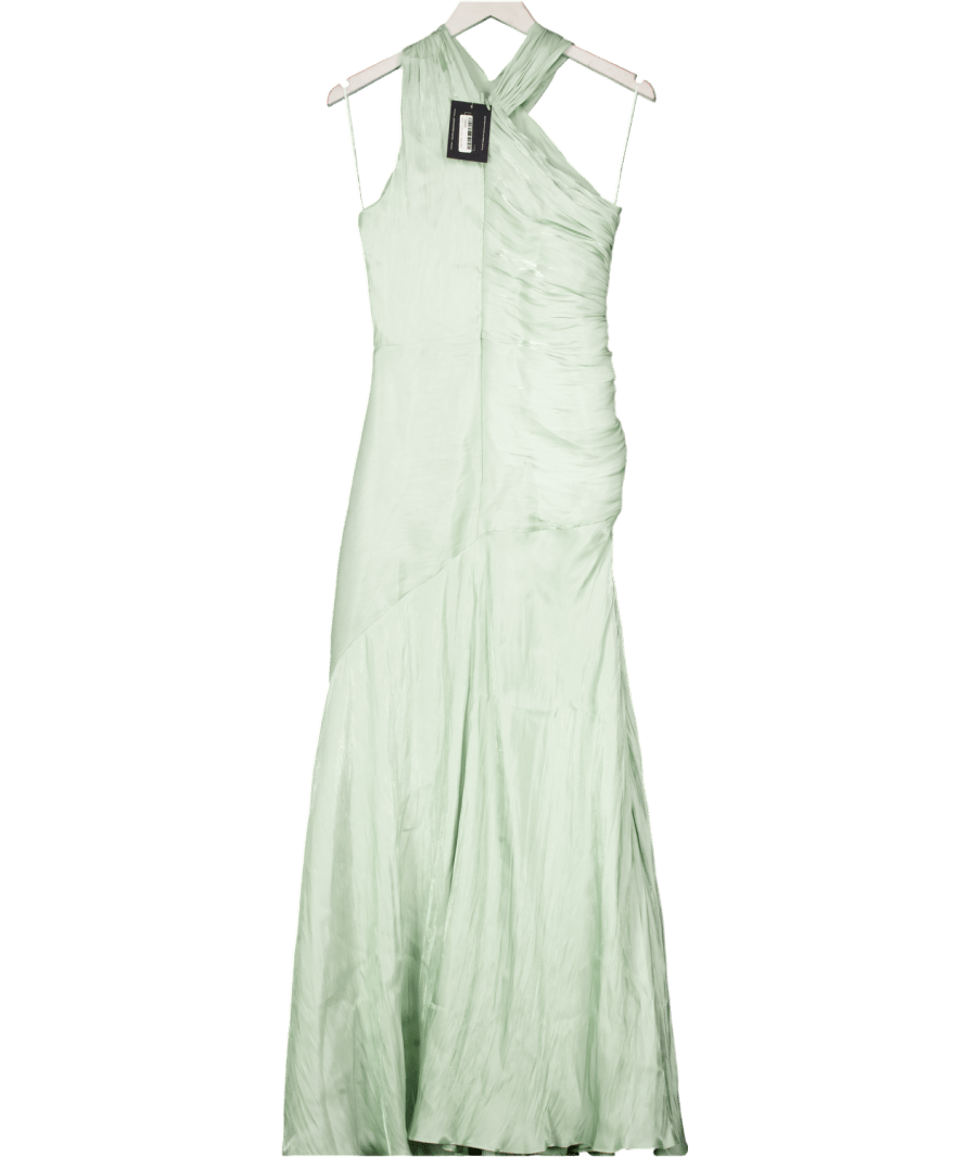 Karen Millen Mint Green Liquid Metallic Split Woven Maxi Dress UK 6 - Reliked