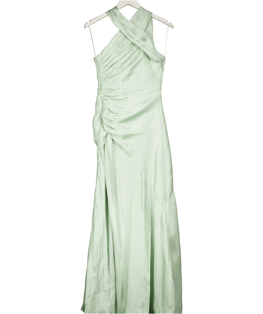 Karen Millen Mint Green Liquid Metallic Split Woven Maxi Dress UK 6