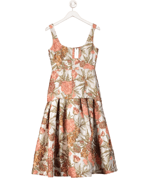Karen Millen Multicoloured Floral Jacquard Strappy Full Skirted Tailored Maxi Dress UK 8