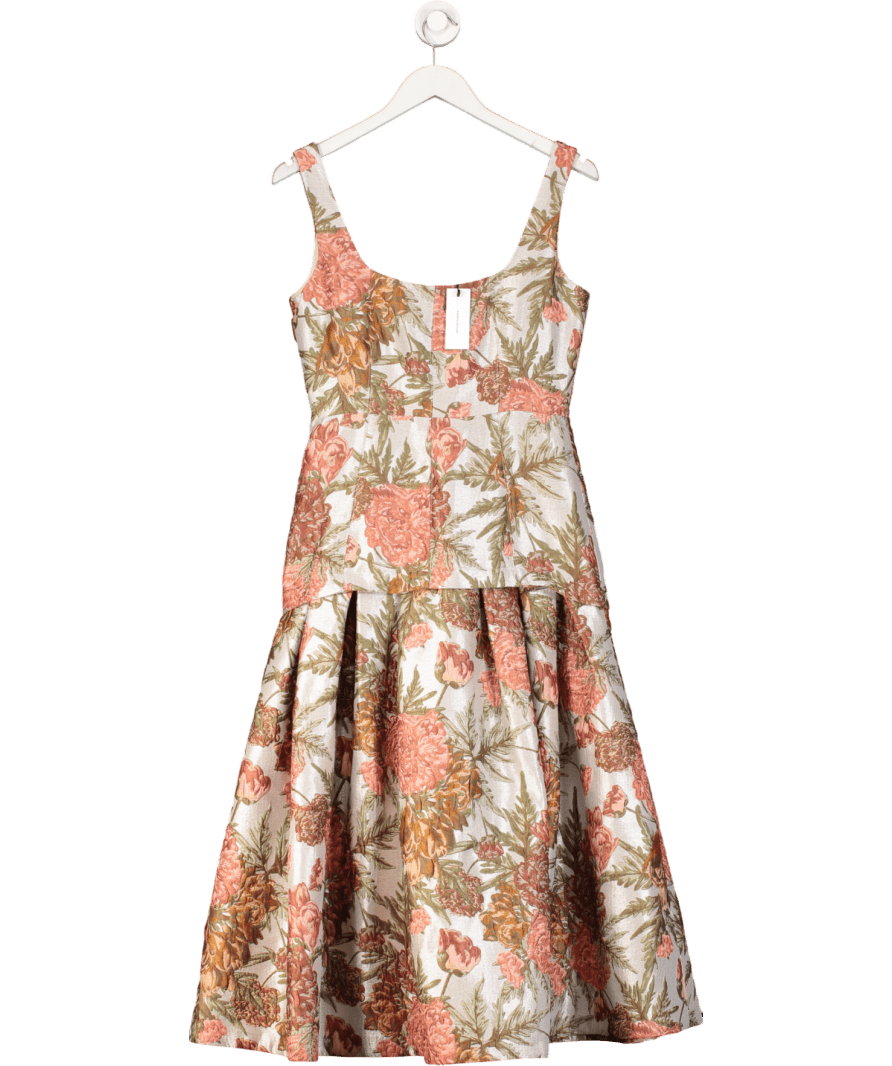 Karen Millen Multicoloured Floral Jacquard Strappy Full Skirted Tailored Maxi Dress UK 8 - Reliked