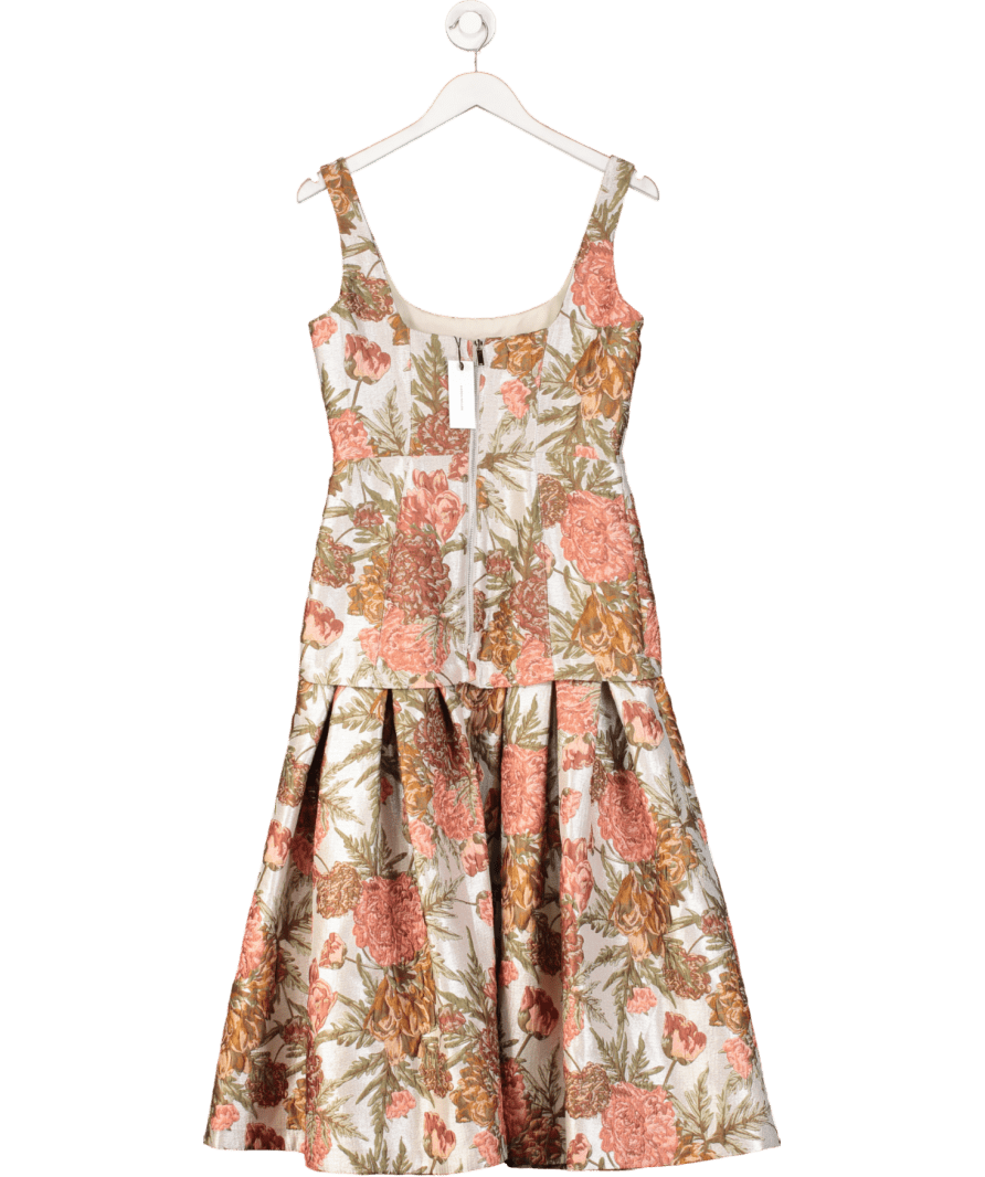 Karen Millen Multicoloured Floral Jacquard Strappy Full Skirted Tailored Maxi Dress UK 8 - Reliked