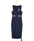 Karen Millen Navy Blue Petite Premium Tailored Linen Tab Waist Pencil Midi Dress UK 4 - Reliked