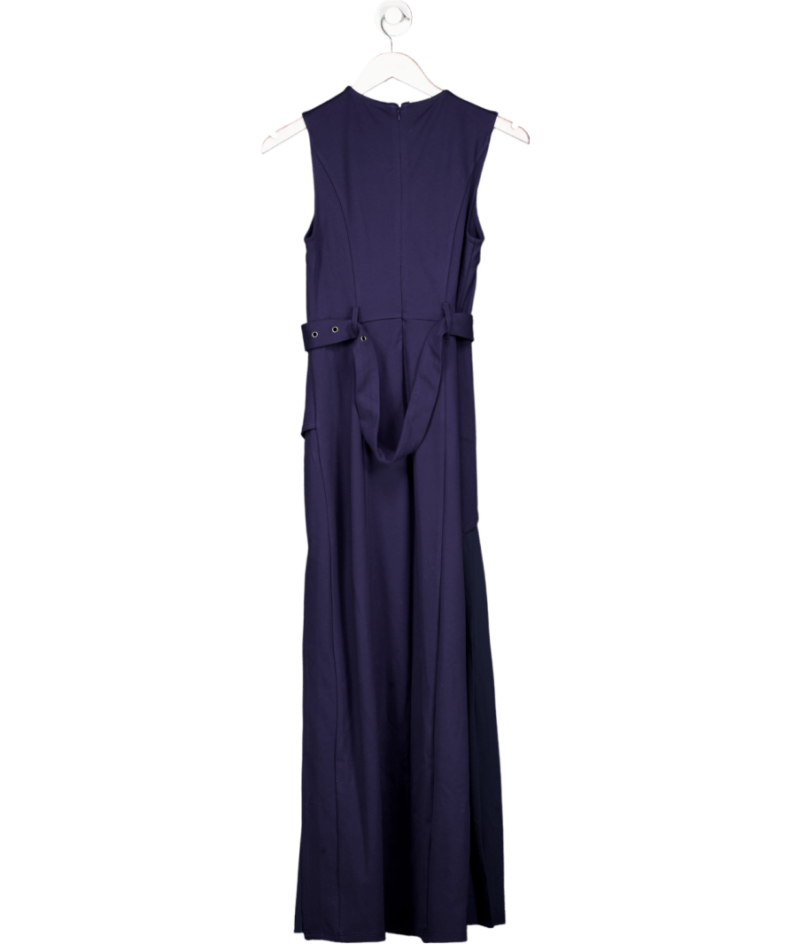 Karen Millen Navy Blue Ponte And Georgette Jersey Pleated Maxi Dress UK XS - Reliked