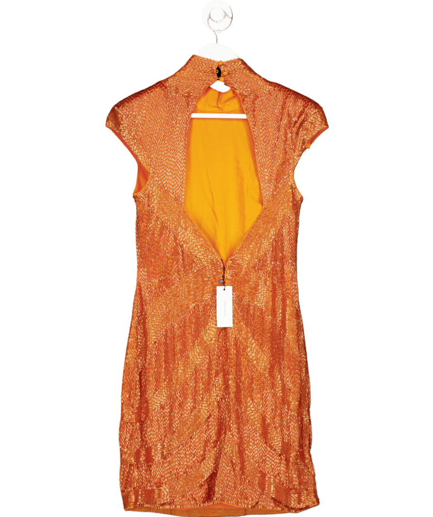 Karen Millen Orange Beaded Embellished Woven Mini Dress UK 10 - Reliked