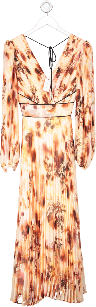 Karen Millen Orange Pressed Floral Pleated Woven Maxi Dress UK 6 - Reliked