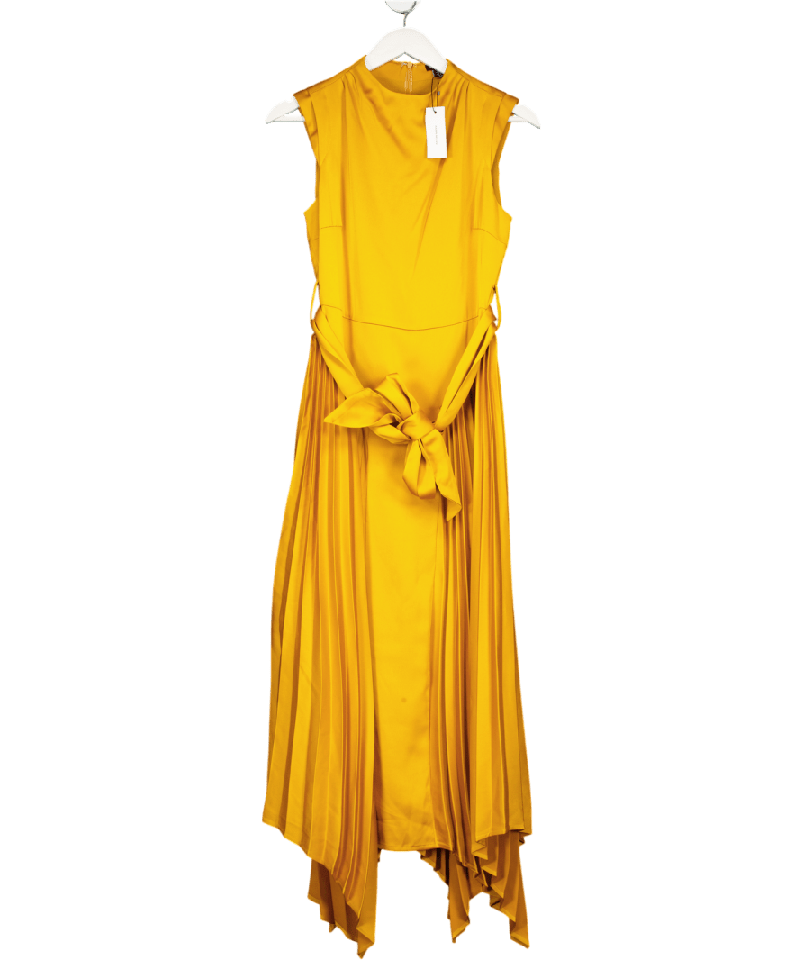 Karen Millen Orange Satin Back Crepe Pleat Midaxi Dress UK 8 - Reliked