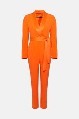 Karen Millen Orange Tailored Tuxedo Belted Wrap Jumpsuit UK 8 - Reliked