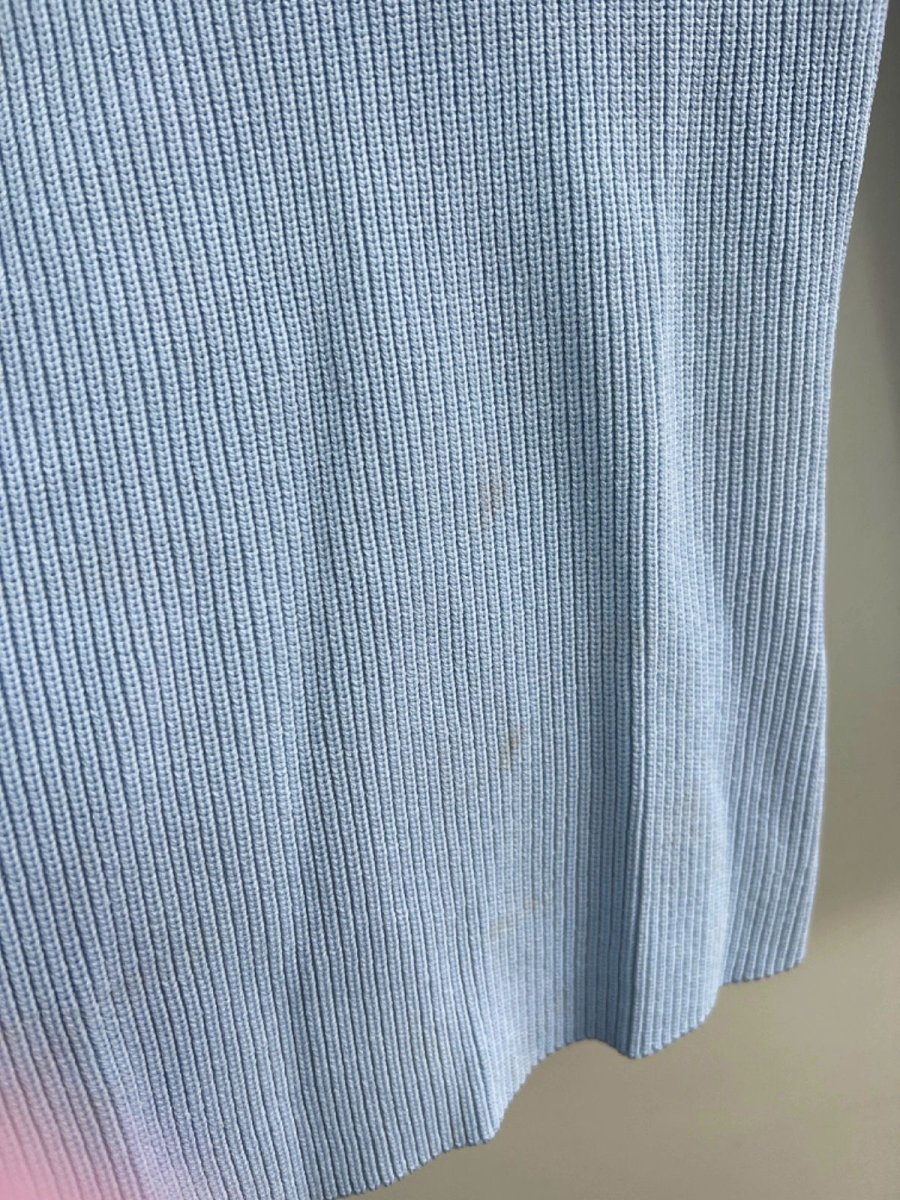 Karen Millen Pale Blue Half Cardigan Rib Compact Knit Funnel Neck Jumper XS - Reliked