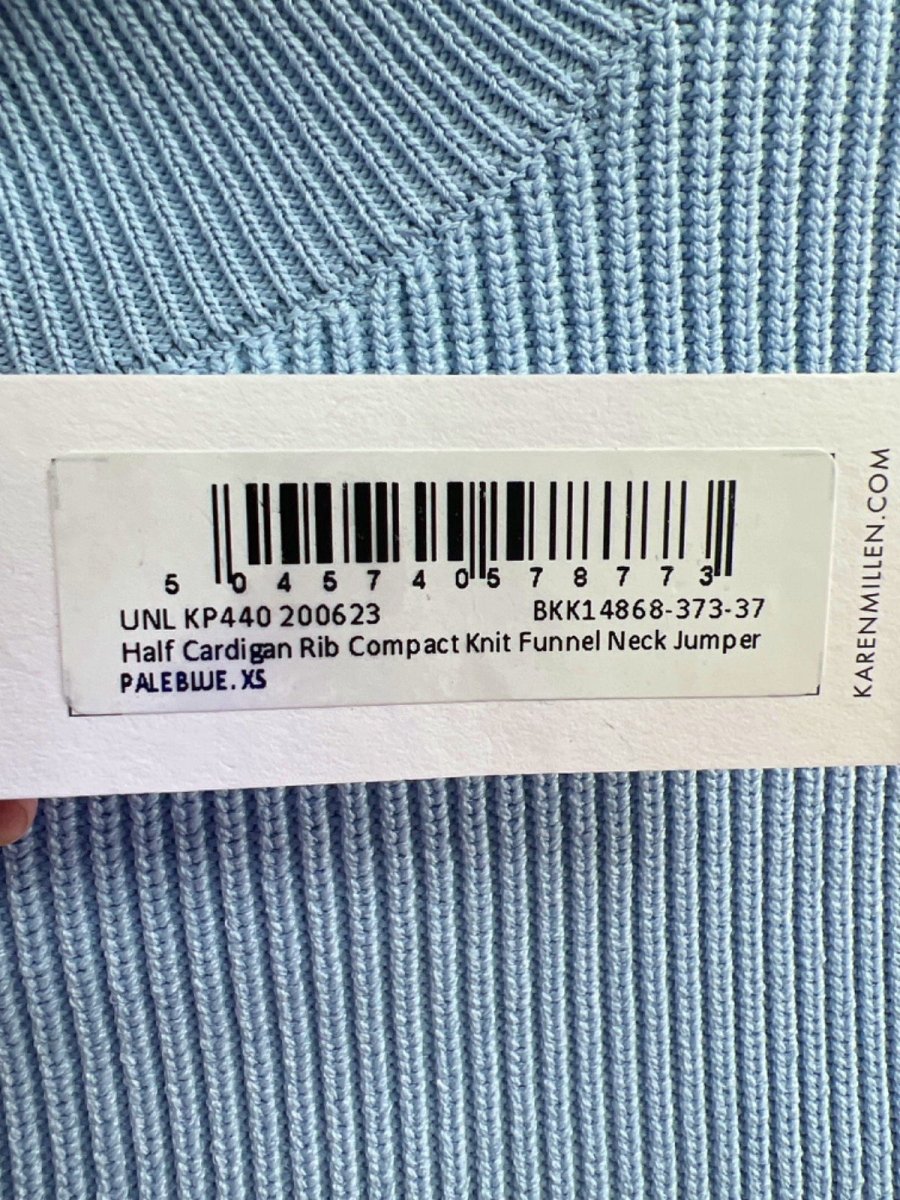 Karen Millen Pale Blue Half Cardigan Rib Compact Knit Funnel Neck Jumper XS - Reliked