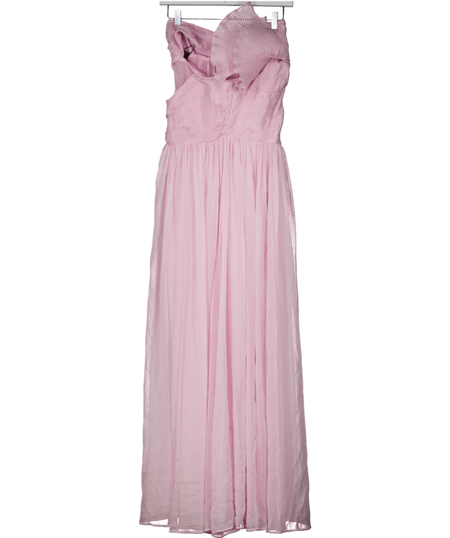 Karen Millen Pink Crinkle Georgette Fine Pleated One Shoulder Woven Maxi Dress UK 6 - Reliked