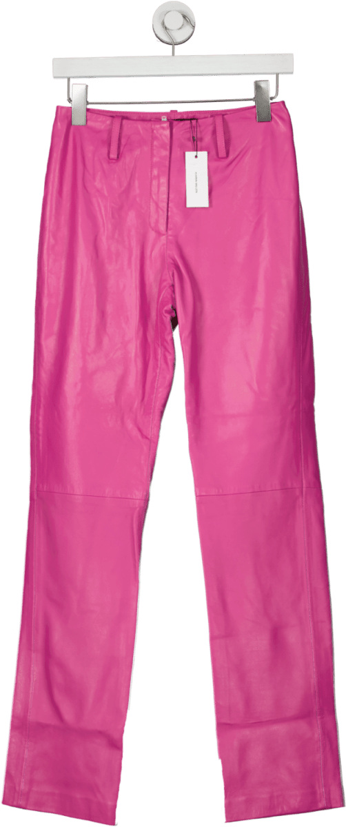 Karen Millen Pink Leather Straight Leg Low Waist Trousers UK 6 - Reliked