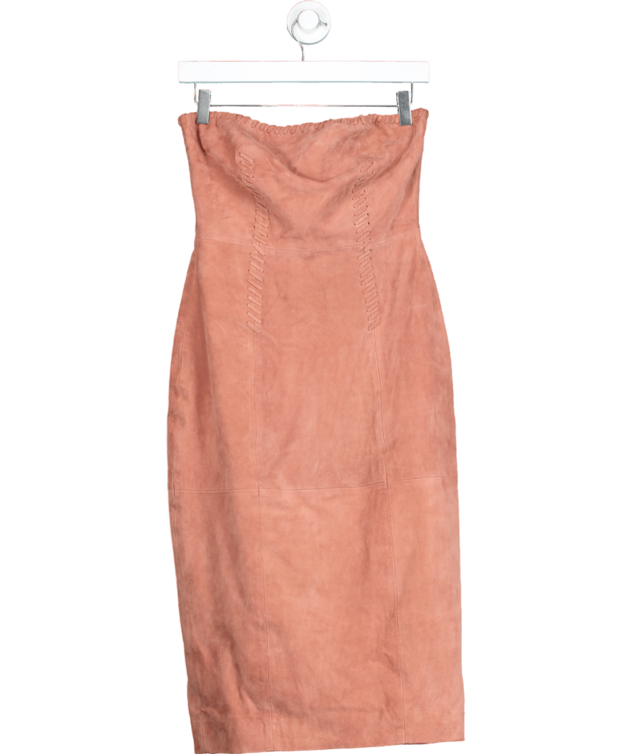 Karen Millen Pink Suede Whipstitch Detail Bandeau Midi Dress UK 8 - Reliked