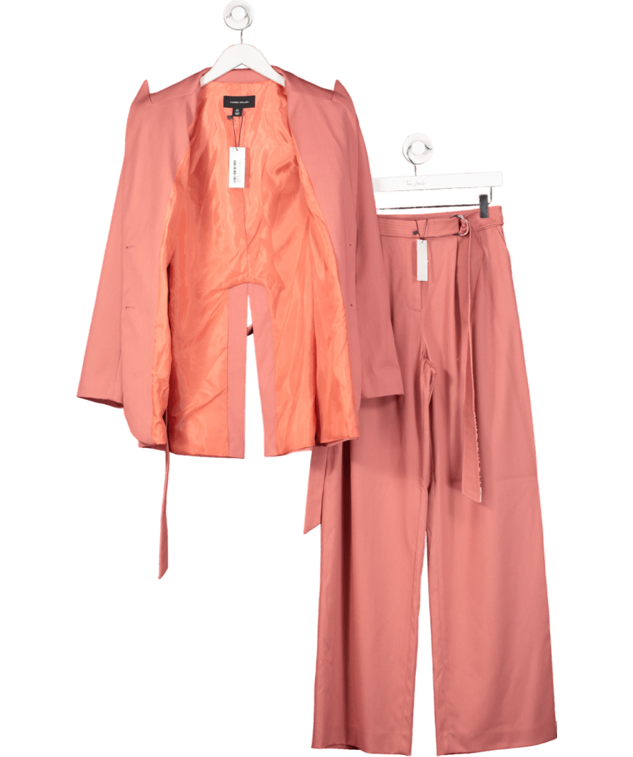 Karen Millen Pink Tie Back Detail Tailored Single Breasted Blazer And Wide Leg Trousers UK XS/S - Reliked