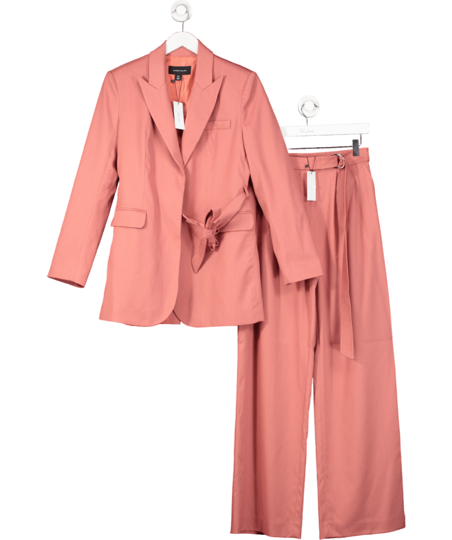 Karen Millen Pink Tie Back Detail Tailored Single Breasted Blazer And Wide Leg Trousers UK XS/S - Reliked