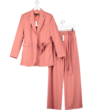 Karen Millen Pink Tie Back Detail Tailored Single Breasted Blazer And Wide Leg Trousers UK XS/S