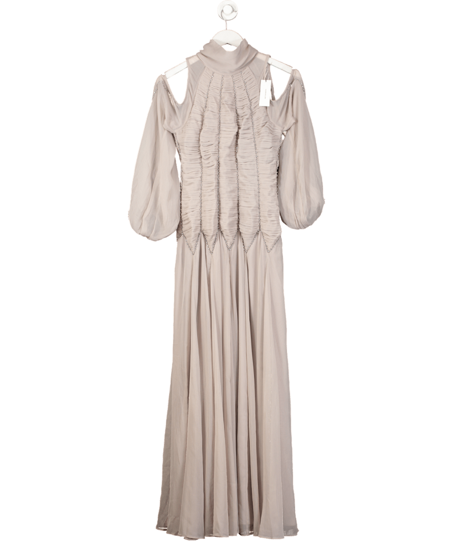 Karen Millen Purple High Neck Embellished Ruched Georgette Woven Maxi Dress UK 8 - Reliked