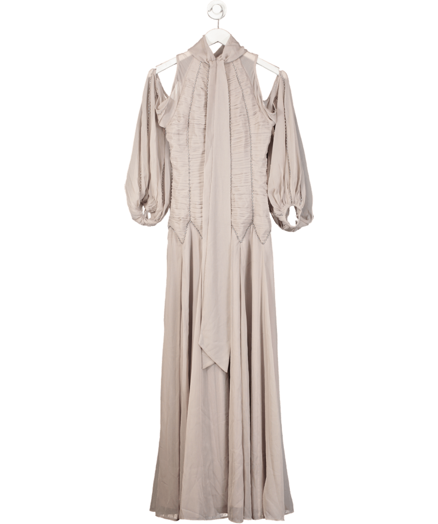 Karen Millen Purple High Neck Embellished Ruched Georgette Woven Maxi Dress UK 8 - Reliked