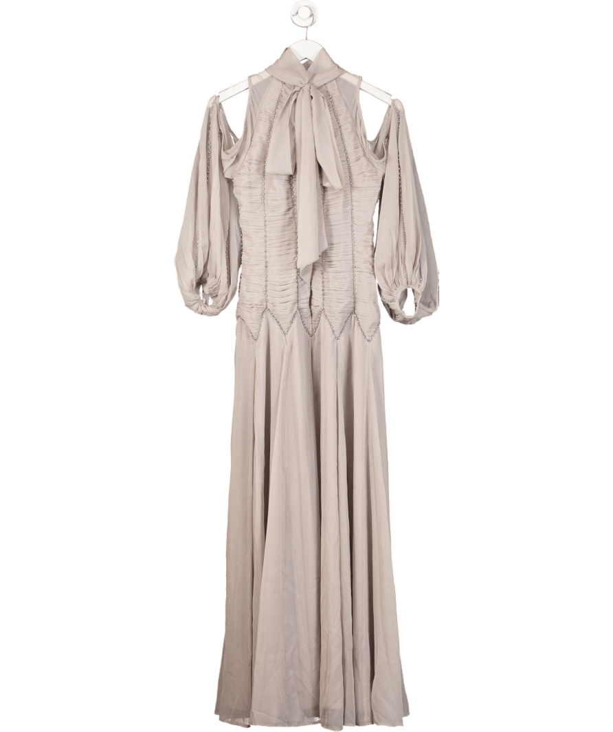 Karen Millen Purple High Neck Embellished Ruched Georgette Woven Maxi Dress UK 8 - Reliked